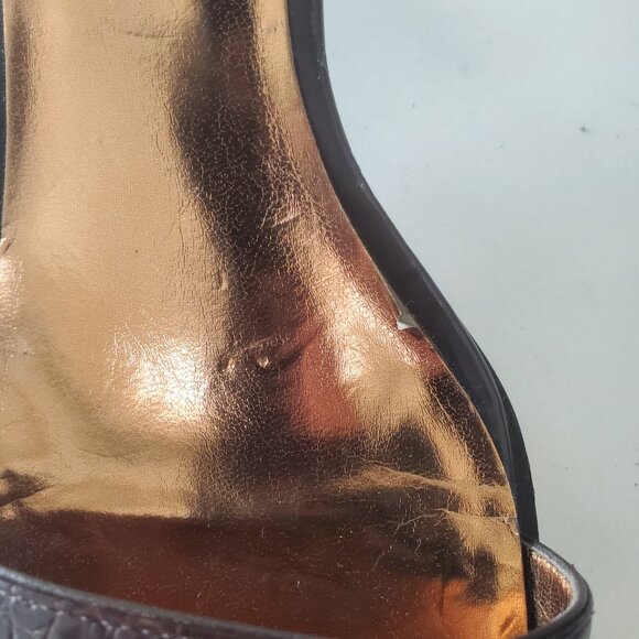 Etienne Aigner Brown Croc Embossed Women's Strappy Leather Sandal sz. 9.5M - Picture 11 of 16